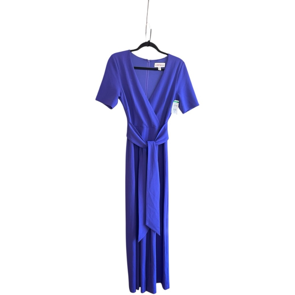 NWT Mark & James Badgley Mischka royal blue belted polyester jumpsuit Sz 2